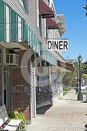 Diner Sign And Downtown Frontage Royalty Free Stock Image - Image: 29058616