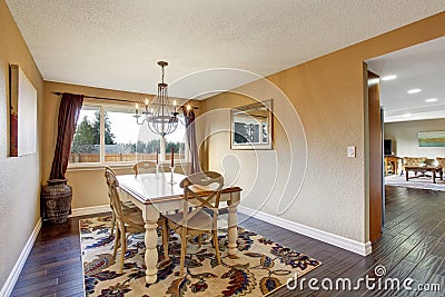 Dining room interior with wooden table set