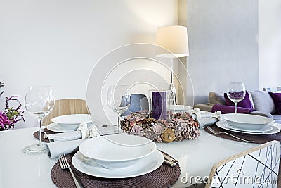 Dining table setup in modern living room