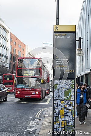 Direction signs post in Oxford Street