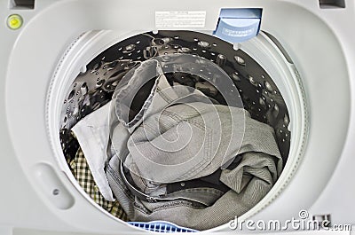 Dirty clothes in washing machine