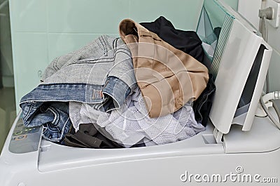 Dirty clothes in washing machine