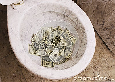 Dirty toilet with money