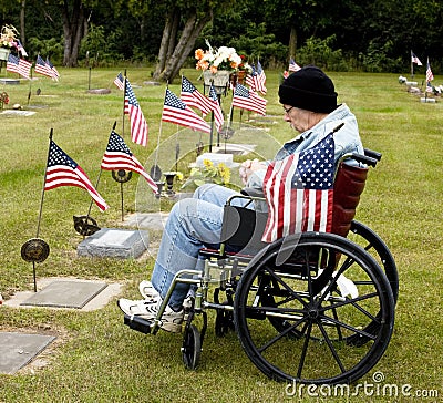 Disabled vet at grave site