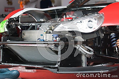 Disassembled front of racing car