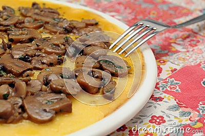 Dish of polenta and mushrooms