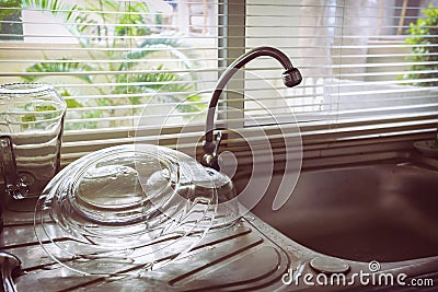 Dish sink in kitchen room