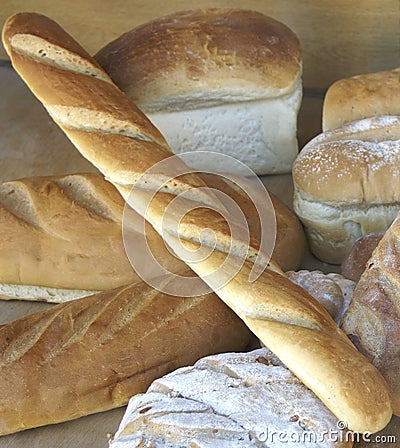 Display of bread in shop window of bakery