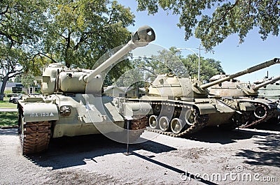 Display of old tanks in museum