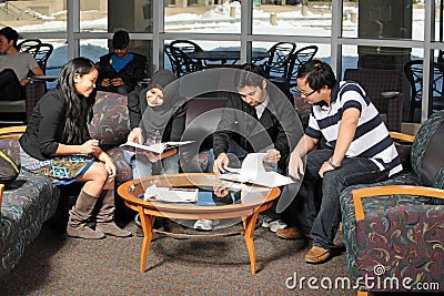 Diverse group of students studing