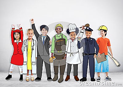 Diverse Multiethnic Children with Different Jobs