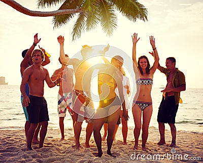 Diverse People Dancing and Partying on a Tropical Beach