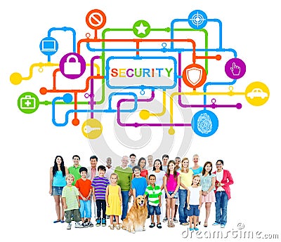 Diverse People and Pet Dog with Security Concepts