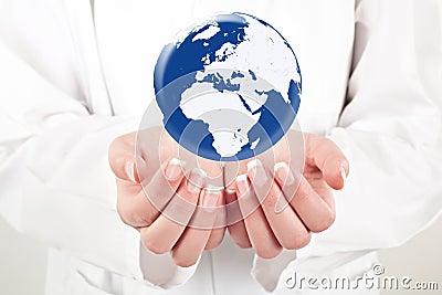Doctor holding globe on her hands