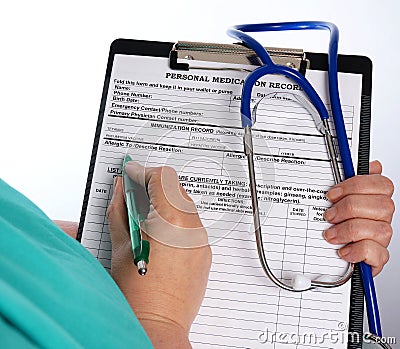 Doctor with medical chart and stethoscope