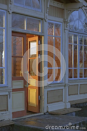 Door of a wooden train station in estonia