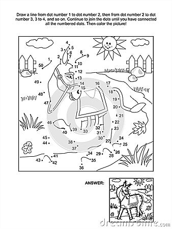 Dot-to-dot and coloring page - donkey