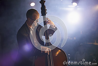 Double Bass Player On Stage