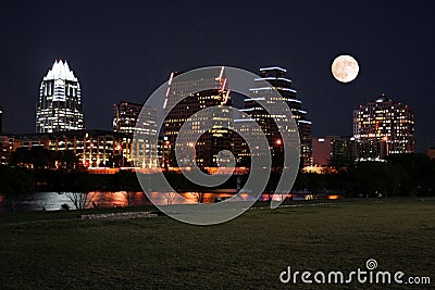 Downtown Austin, Texas at Night with Moon