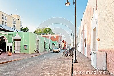 Downtown street view in Valladolid, Mexico