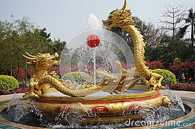 Dragons with red ball fountain