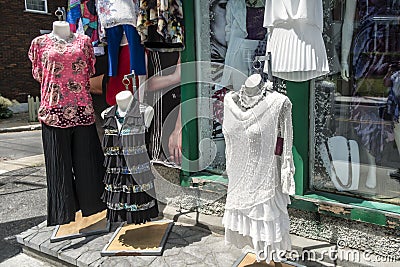 Dresses outside of a boutique