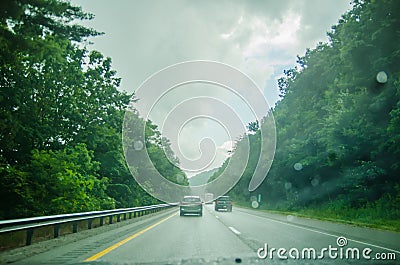 Driving on an american highway system in bad weather