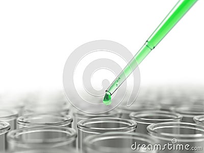 Dropping green liquid in test-tubes