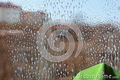 Drops on the windowpane cleaning window