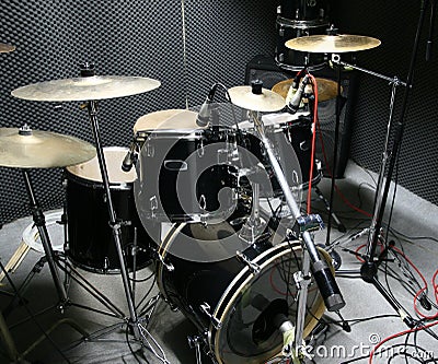 Drum set prepared for recording