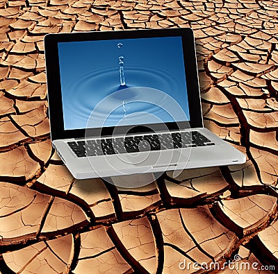 Dry Cracked Earth & Pure Water on Laptop Screen