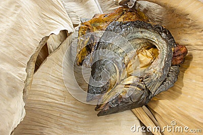Dry fish on dry banana leaf