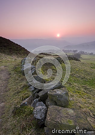 Dry stone wall in yorkshire landscape