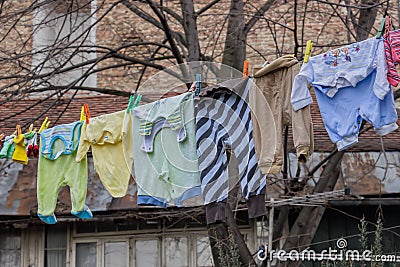Drying clothes on a string old way