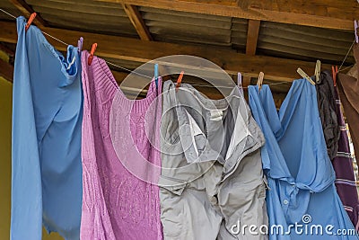 Drying clothes on a string