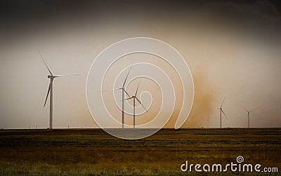 Dust Storm passes by wind turbines
