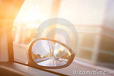 Dynamic view from car on the wing mirror during drive