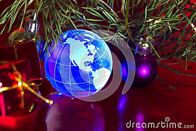 Earth globe North America Christmas background