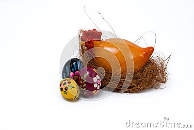 Easter eggs and hen on nest
