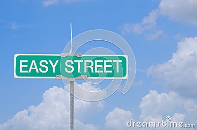 Easy Street sign with blue sky background