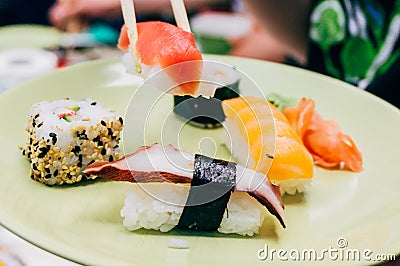 Eating sushi