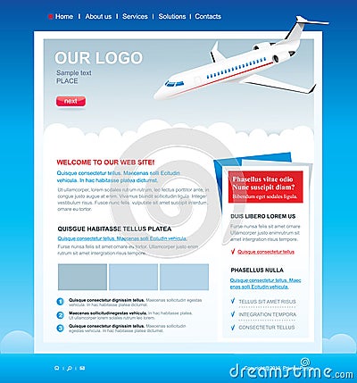 Editable web site template with passenger airplane