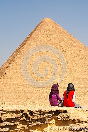 Egyptian Girls Friends Moment Pyramids