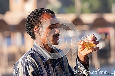Egyptian guide drinking tea in Cairo, Egypt