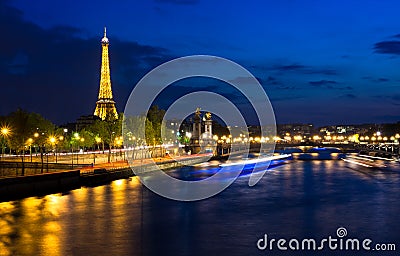 Eiffel tower at night. Paris by night, France.