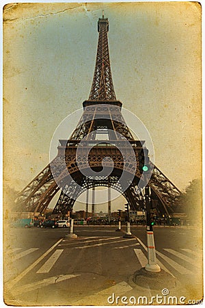 Eiffel Tower on an old card