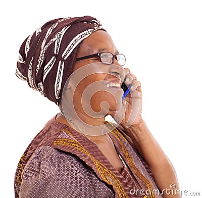Elderly african woman phone