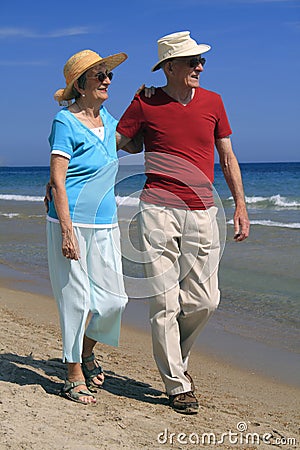 Elderly couple walking