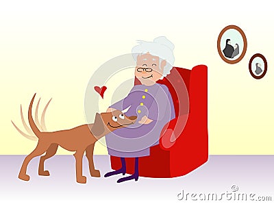 Elderly woman petting a dog
