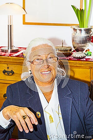 Elderly woman with white hair